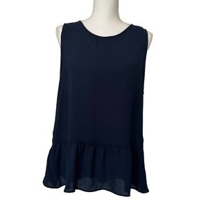 Banana Republic Navy Sleeveless Ruffle Bottom Women’s Blouse, Size L